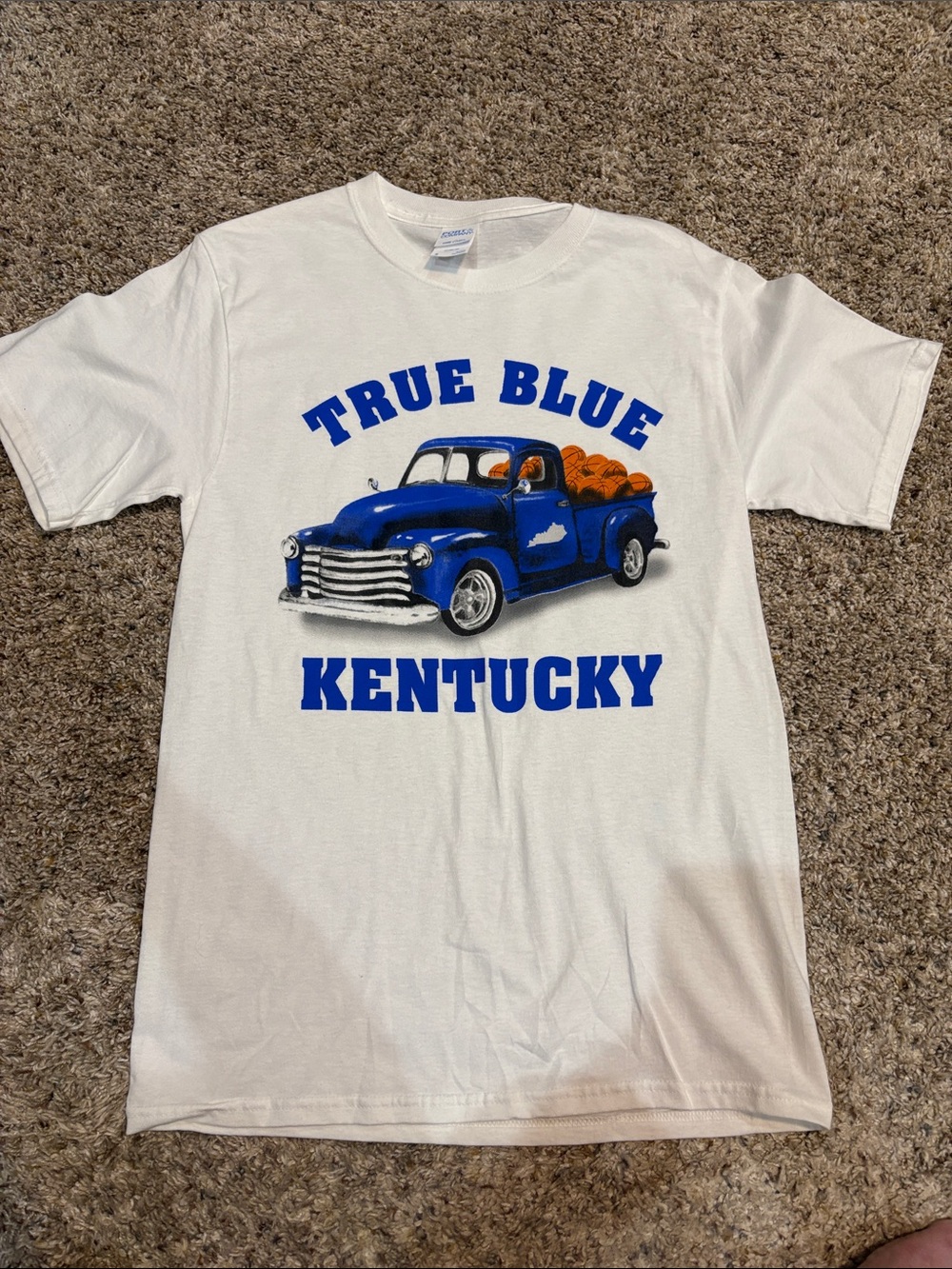 NWOT Gildan White Tee with Blue Truck Graphic